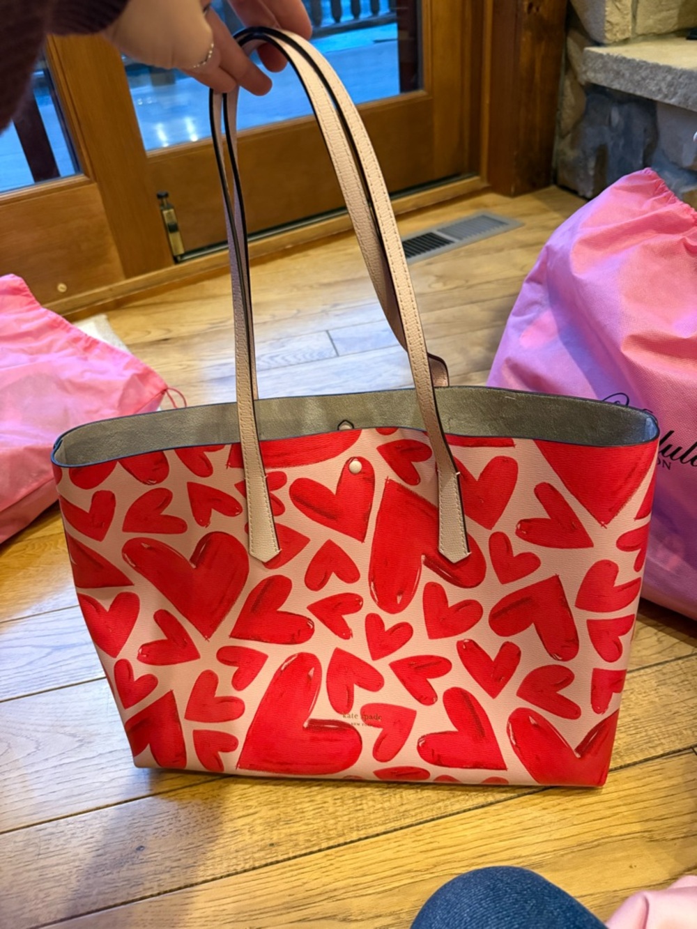 kate spade Pink Tote with Red Heart Print